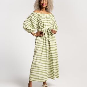 Bliss Maxi Painterly Stripe Cotton Basil White